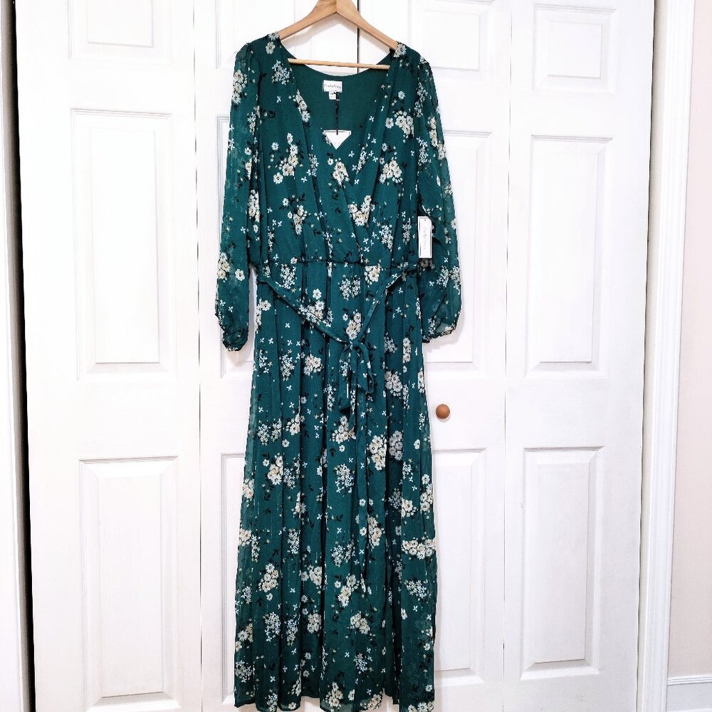 Premier Amour Floral Long Sleeve Floral Formal Maxi Dress Size 24W NWT